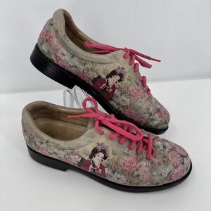 ICON Wearable Art Pink Peony Flowers Walking Shoe Multi Color Size 6.5M Italy